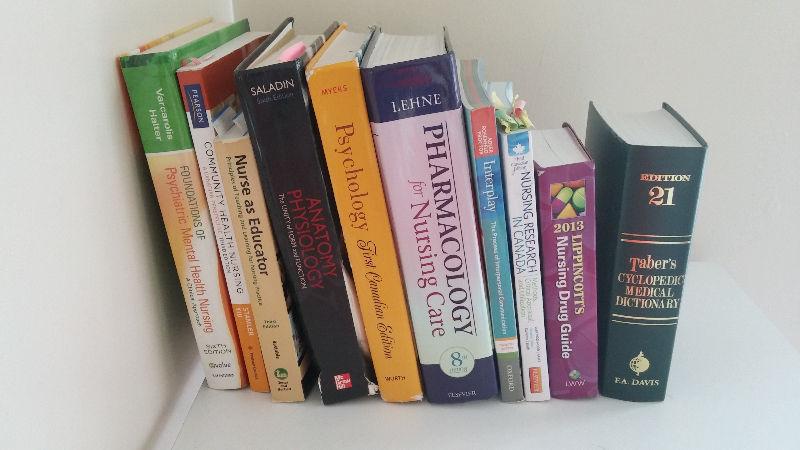 Assorted nursing and psychology textbooks