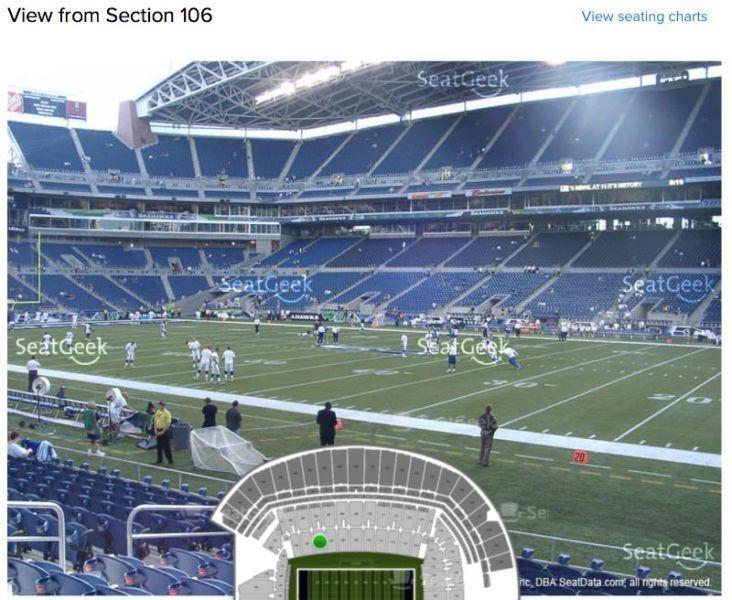 2 Tix-Seahawks Vs Eagles-Sec 106 Row F!