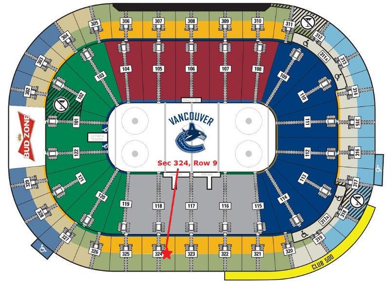 CANUCKS TICKETS * 4 IN A ROW * ALMOST DEAD CENTER * AISLE