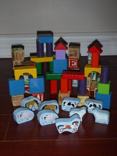 wooden blocks and animals