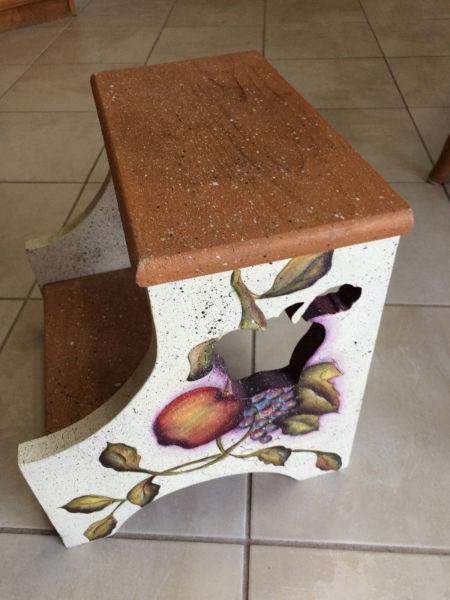 SOLID Wooden Stool - hand painted - 12