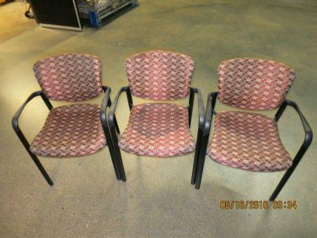 Set of 3 Haworth arm chairs. red / brown nylon