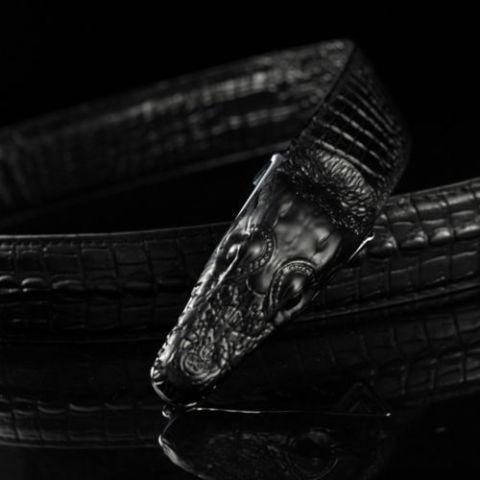 Black Embossed Leather Belt