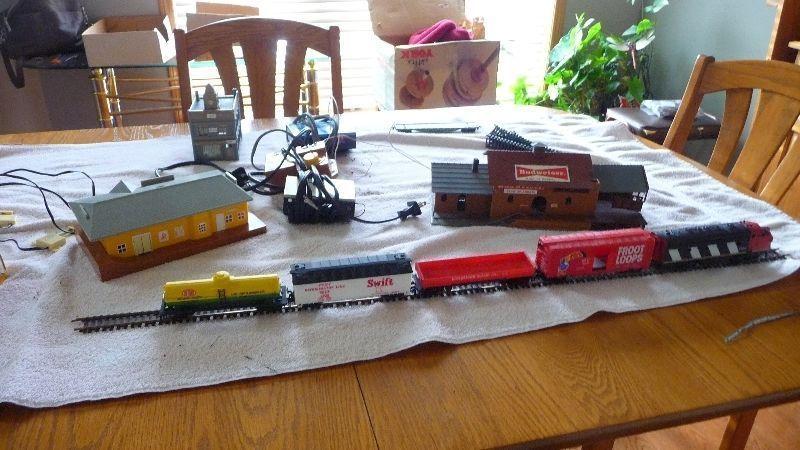 vintage model train , tracks and station parts