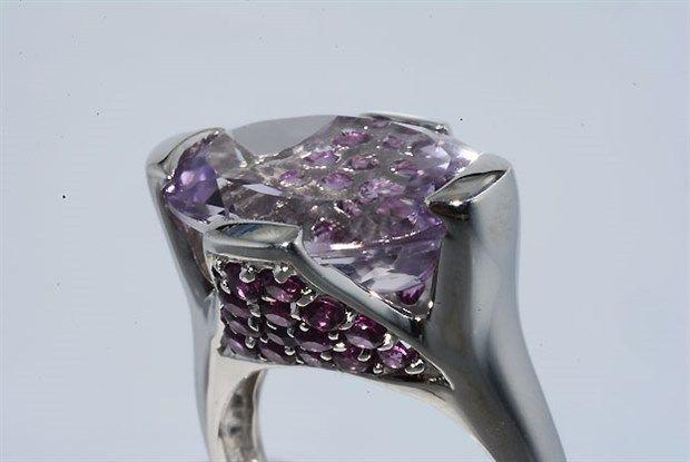 NATURAL AMETHYST & RHODOLITE GARNET RING SIZE 7.25