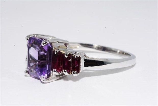 NATURAL AMETHYST, RUBY COCKTAIL RING SIZE 6.5