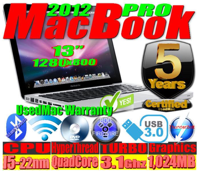 2012 MacBook Pro - 5 Year UsedMac Warranty