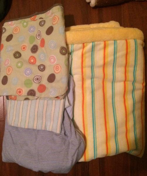 Crib blanket + 3 receiving blankets