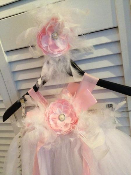 Adorable Flower Girl Dress with White Feathers! PLUS HEADBAND!
