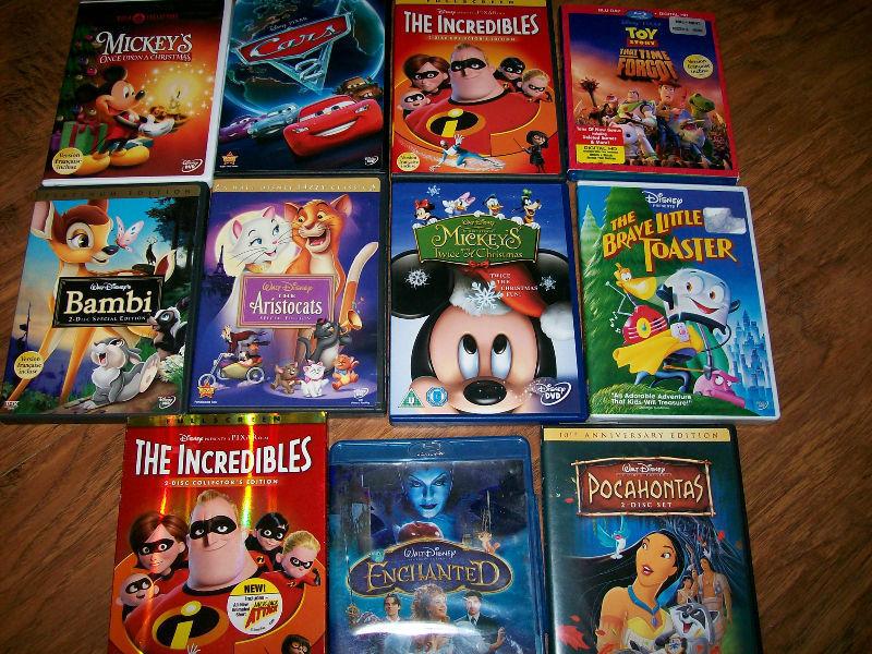 10 Walt Disney DVD's and Blu-Rays (one new) in excellent condit