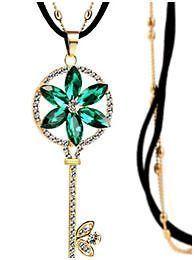 Quality Key Necklace Zinc Alloy Blue And Green Crystal Necklace