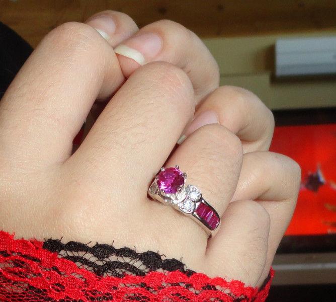 PINK RUBY & TOPAZ 925 SILVER ENGAGEMENT, PROMISE RING Sz7