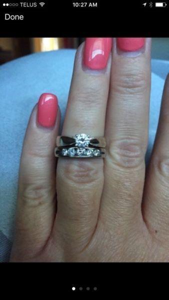 White gold diamond engagement ring and band