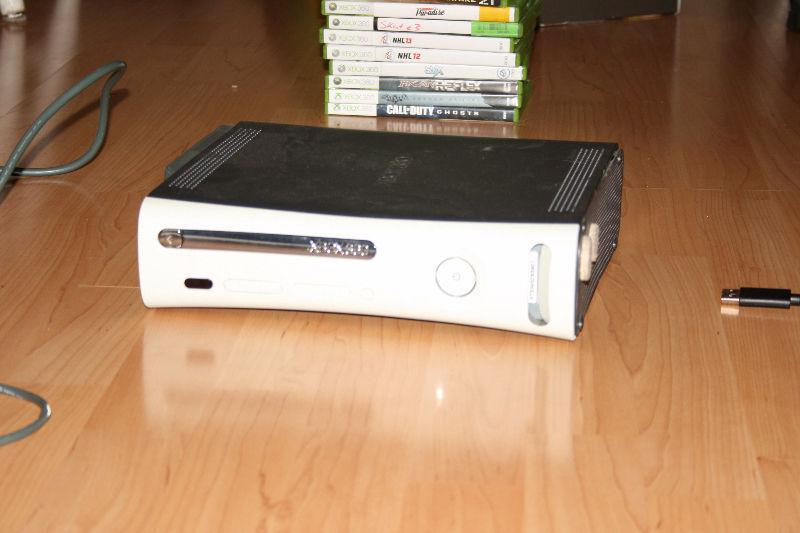 Xbox 360 with 12 games, cords and 2 controllers