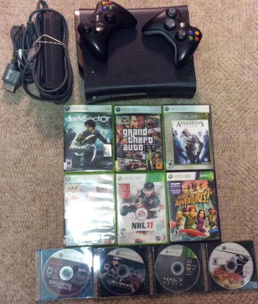 120GB Xbox360 With 2 Wireless Controllers and 10 Games!!