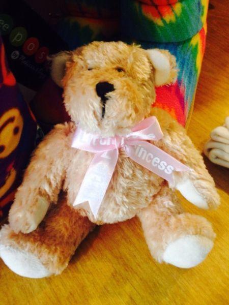 New!!! Tiny Musical Teddy Bear Pink Satin Bow