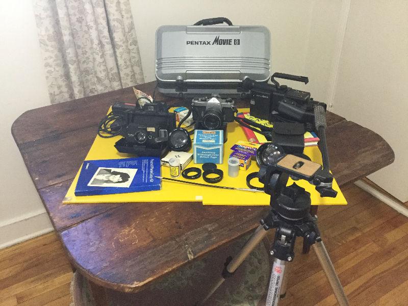 SLR , camcorder & Polaroid Pro camera w Manfrotto fluidhead