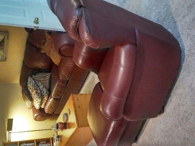 LEATHER Quality CHAIR and OTTOMAN Deep Rich Maroon