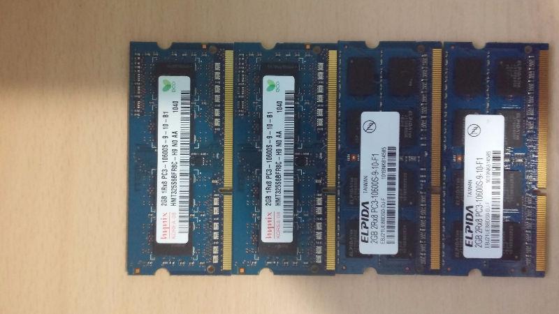 4 x 2GB DDR3 PC3-10600 Laptop ram