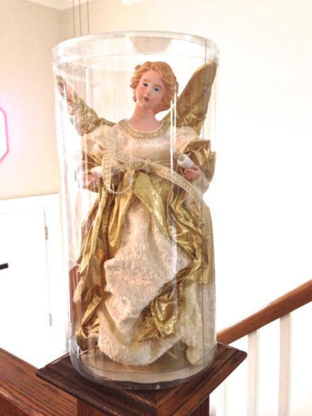 Lighted Porcelain & Fabric Christmas Angel Treetopper