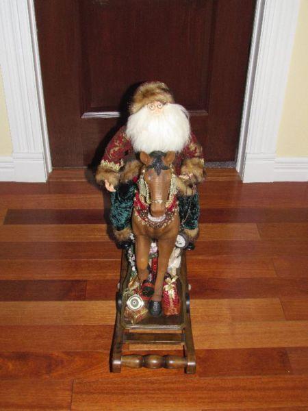 Santa on Wooden Rocking Horse