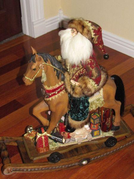 Santa on Wooden Rocking Horse