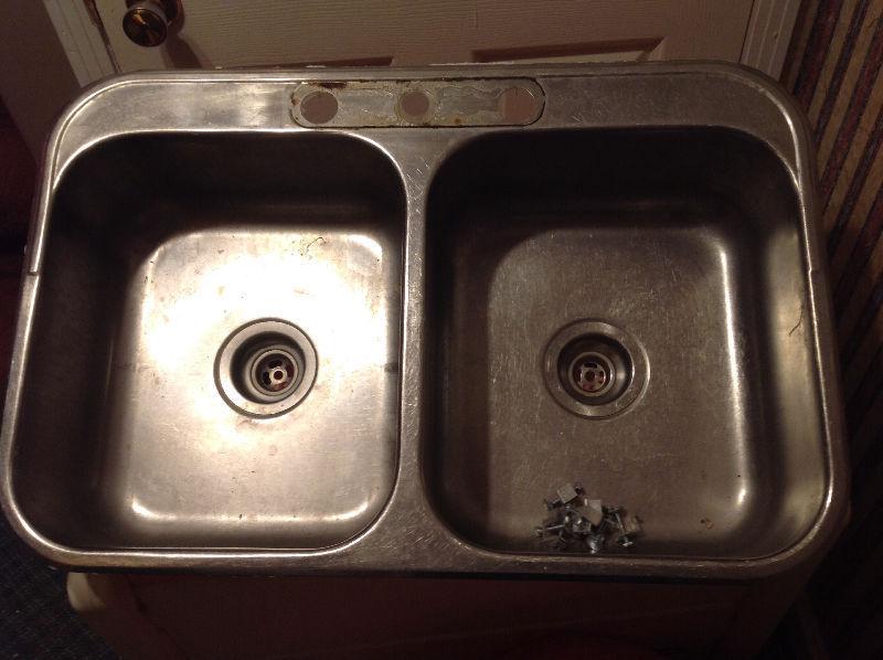 Double Stainless steel sink with mounting hardware for sale