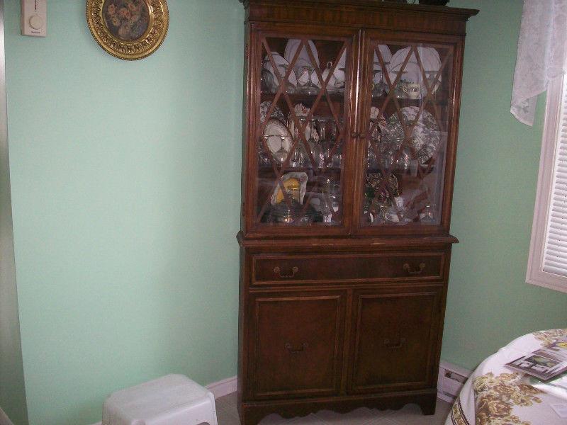 Antique Solid Oak Corner China Cabinet