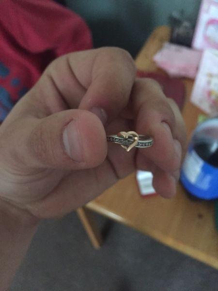 14k white gold with 14k rose gold heart promise ring