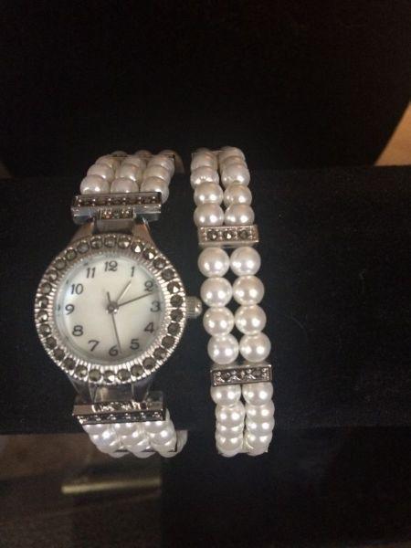 Pearl watch and bracelet