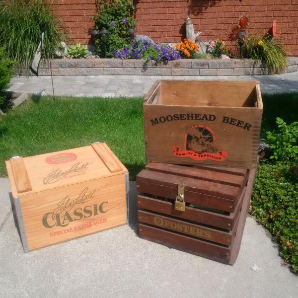 3 ANTIQUE CRATES AND ANTIQUE SWEEPER