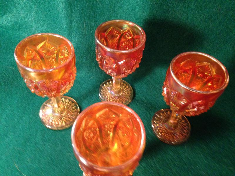 Set of 4 vintage carnival glasses in the Marigold Octagon Patter