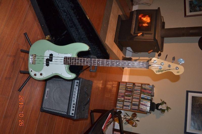 Bass Guitar, case, amp and stand for the bass