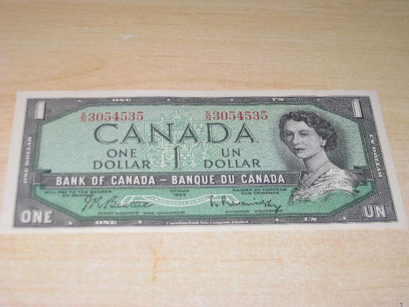 CANADIAN - 1954 - $1 - CRISP - ONE DOLLAR BILL - UNCIRCULATED