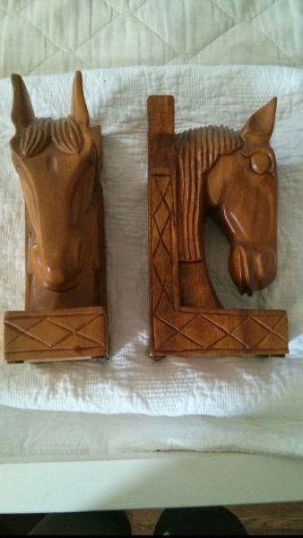 Solid Teak Horse Head Book Ends