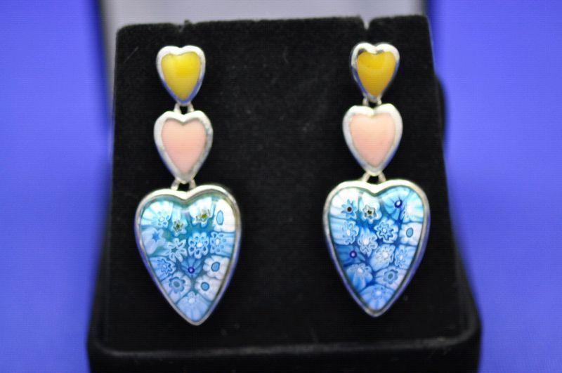 Baby blue pink & yellow Murano earrings