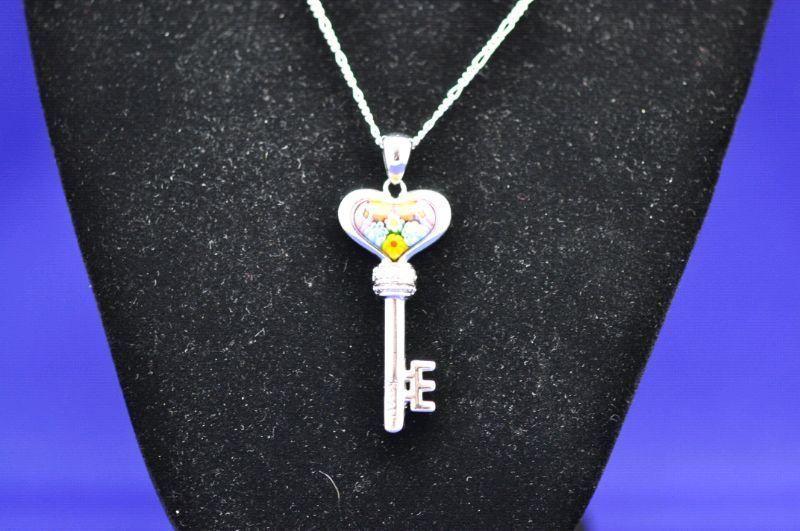 Millefiori Multi Color Heart Necklace with CZs