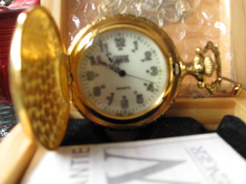 Gold Plated Truckers Pocket Watch with Wooden Box