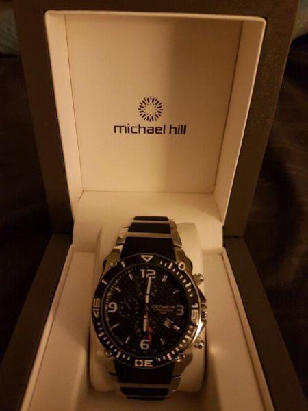 Micheal hill chronograph watch in black and silver stainless stl