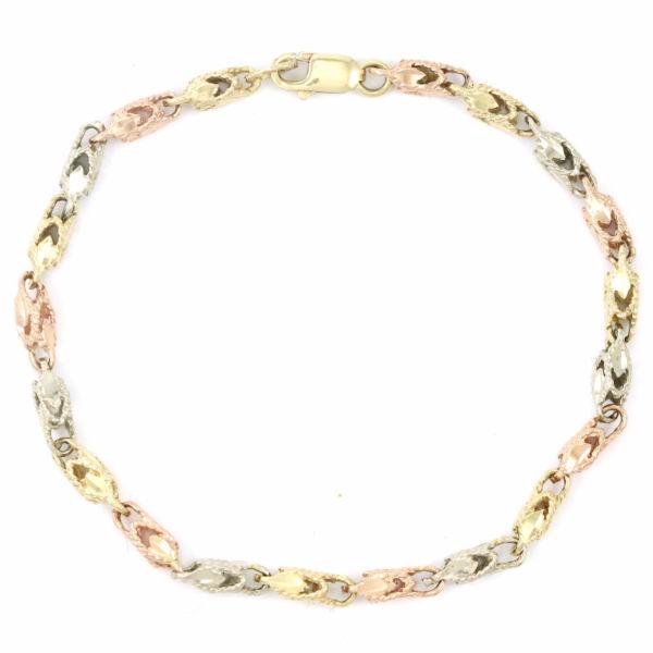 14k Yellow, White, Rose Gold TriColour Bracelet