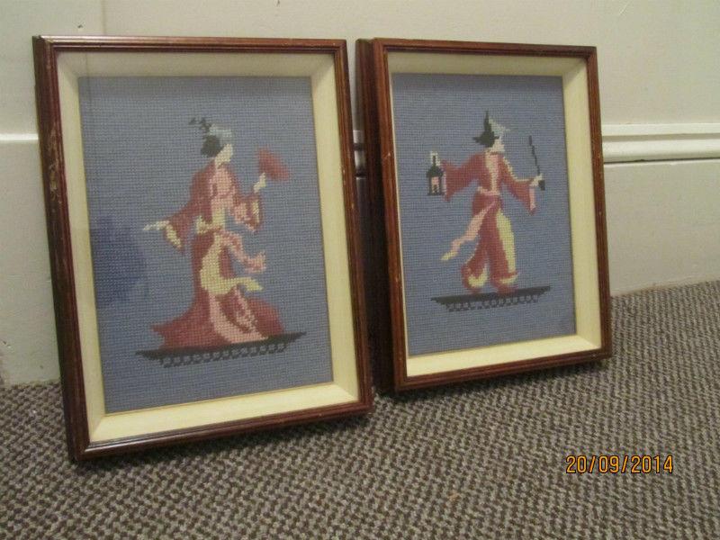 Two Antique Framed Needlepoints