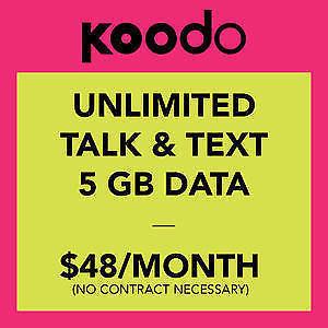 CHEAPEST !! Koodo plan $48 - 5GB UNLIMITED CANADA wide talk BYOP