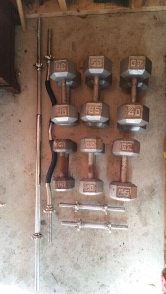 Cast Iron Hex Dumbell and Barbell Set
