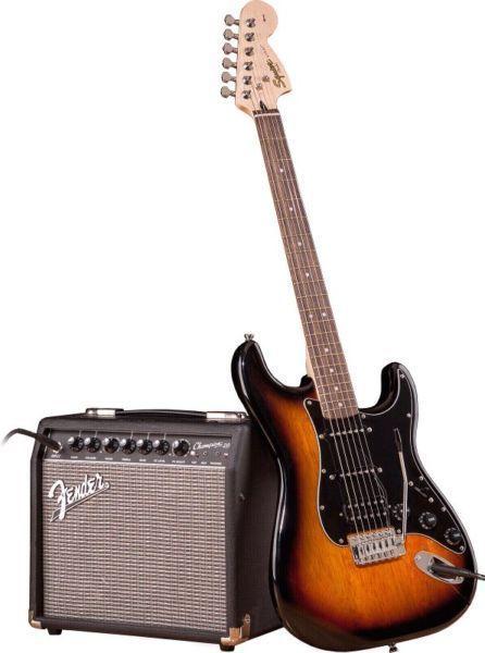 Fender squire strat electric guitar and fender amp