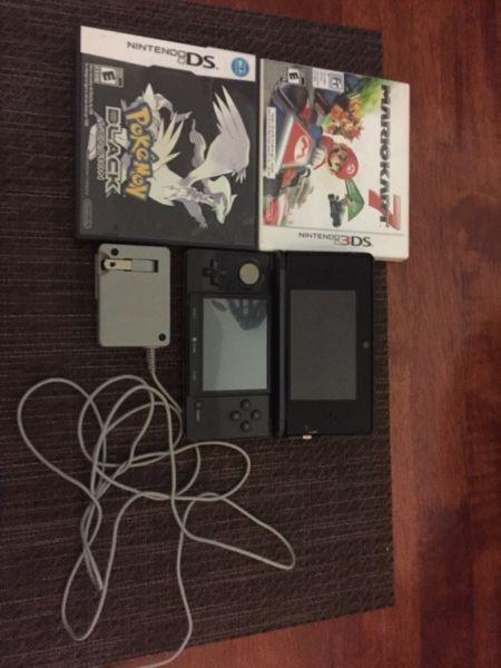 Nintendo 3DS+Pokemon black+Mario kart+charger