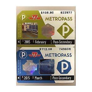 TTC Metropass 2015 Post Secondary For Tax