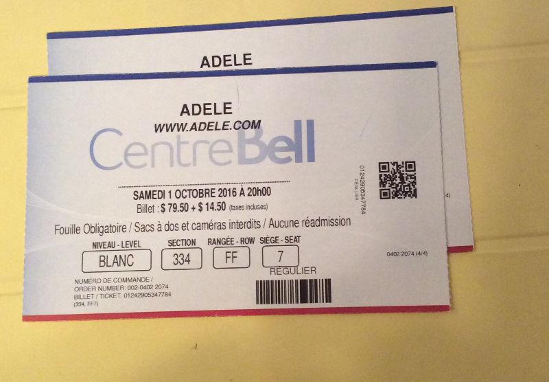 2 billets physiques Adele centre bell section rouge $175 chaque