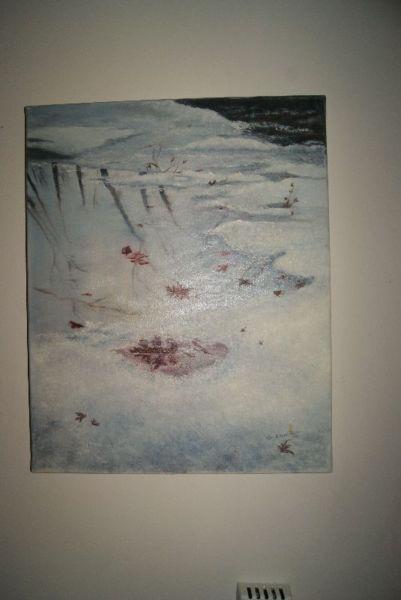 Original oil on canvas winter lake landscape painting