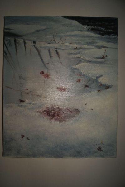 Original oil on canvas winter lake landscape painting
