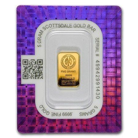 5 Gr Lingotin Barre Or Pur Scottsdale Fine Gold Bullion Bar 24K